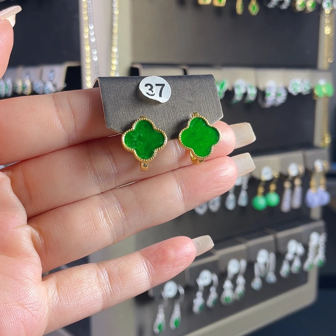 生***路翡翠银S925镶嵌耳饰缅甸A货