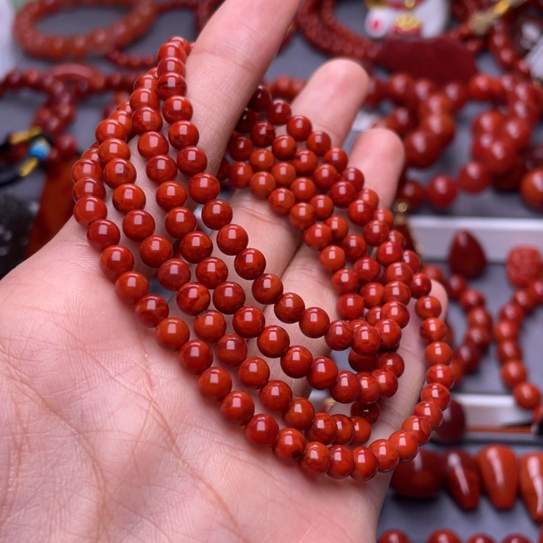 南红玛瑙未镶嵌其他天然原矿）5➕瓦西柿子满肉火焰佛珠