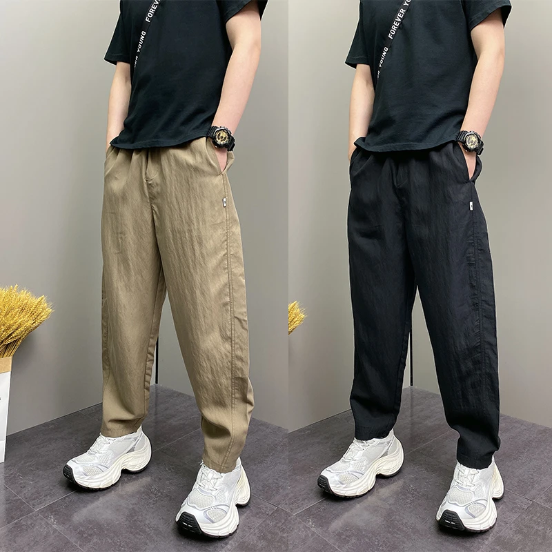 高级夏季薄款潮流韩版锥形裤青年男士宽松哈伦美式原创休闲长裤子