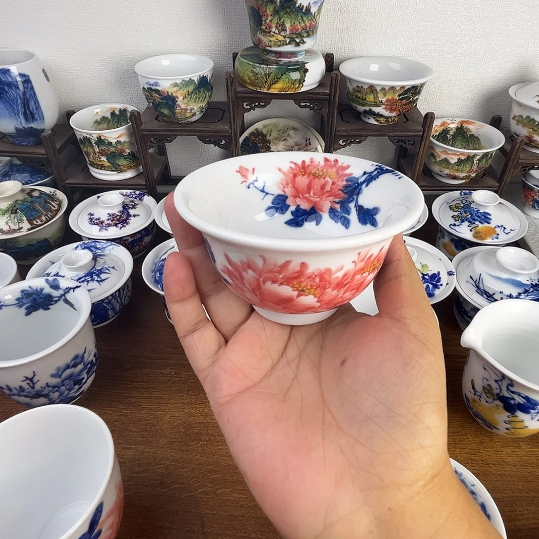 西***怀忠意堂釉下彩红牡丹微瑕不退