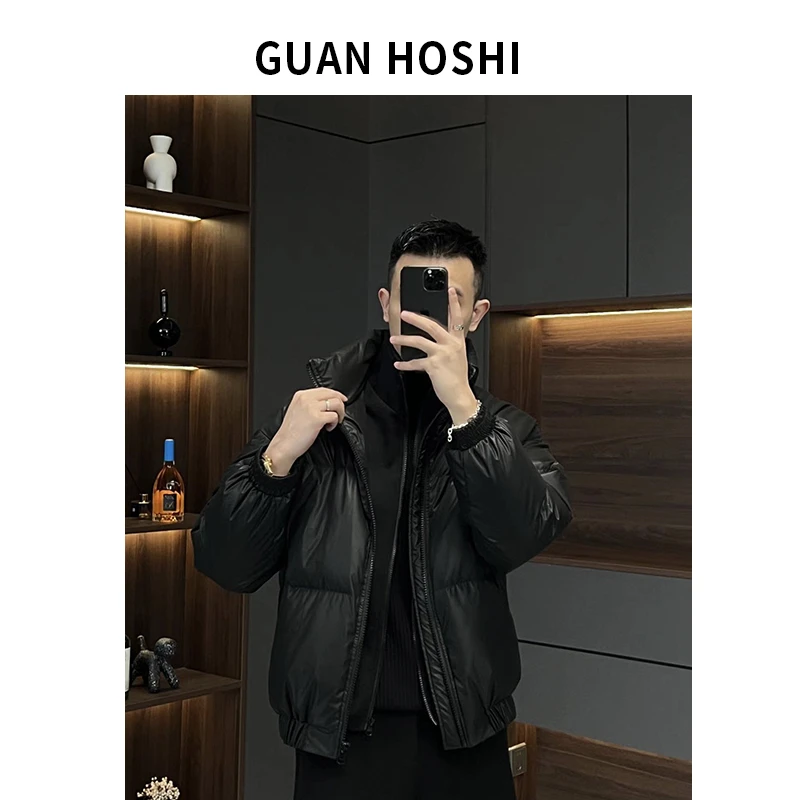 【冠什么希男装】秋冬加厚假两件拼接羽绒服男时尚保暖光面外套8005