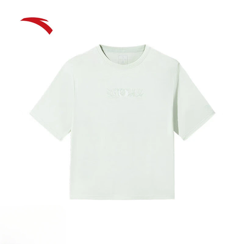 安踏短袖针织衫女2025夏季新款宽松圆领短T运动上衣