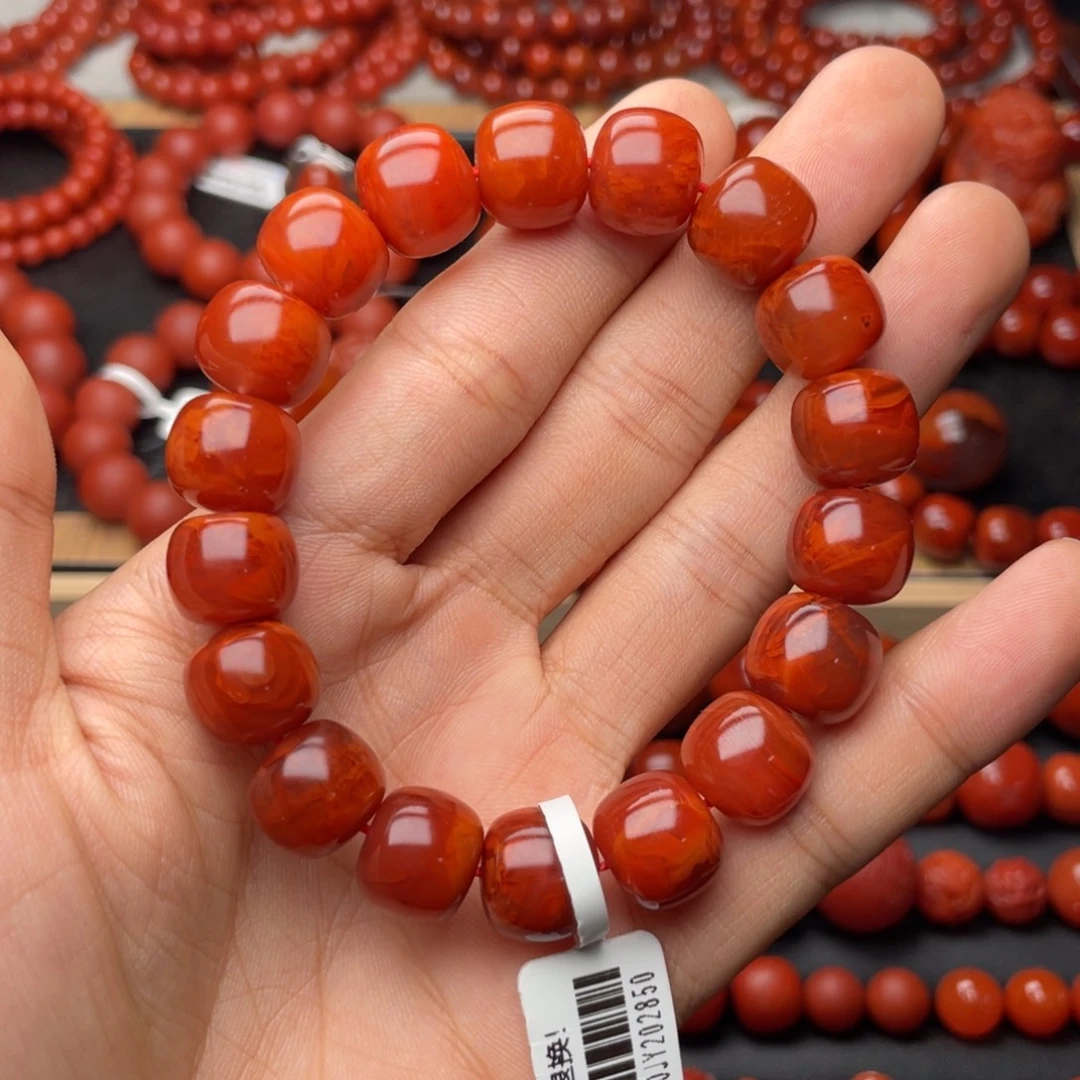南红玛瑙未镶嵌手串H12.8mm顶品收藏满肉妖孽牛血火焰老型