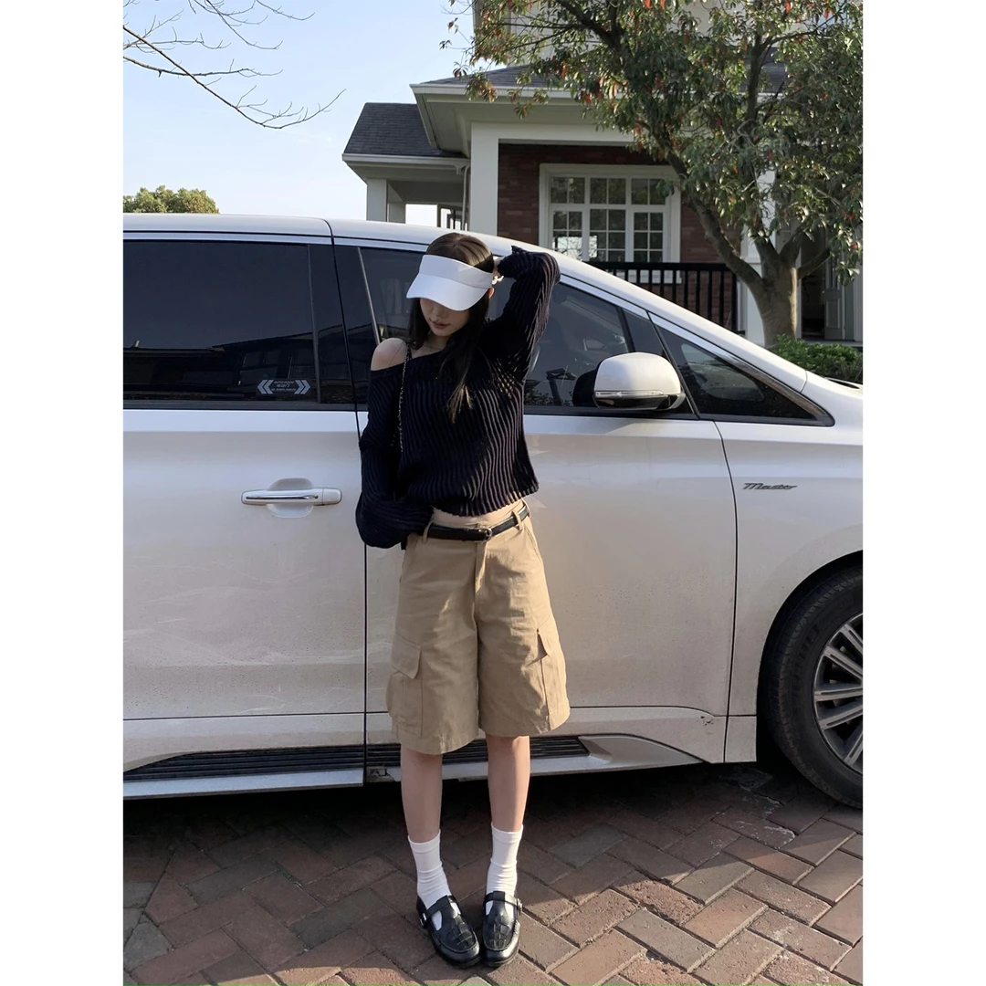 DYANGJUN【4月5号10:00AM 卡其中裤】韩版个性工装风大口袋五分裤