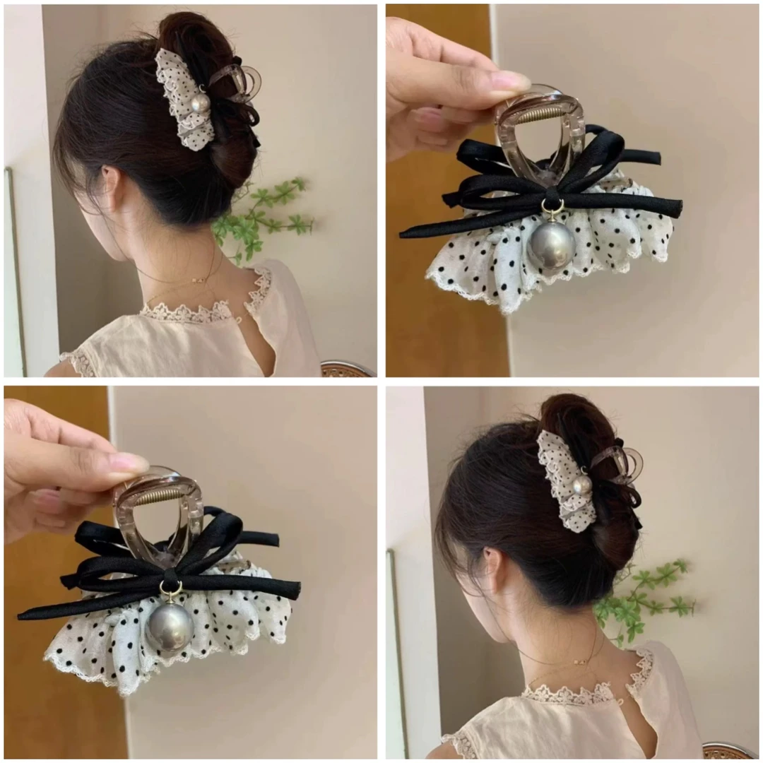 温柔佳人~蝴蝶结珍珠发圈女日系甜美小众低马尾皮筋头绳简约抓夹