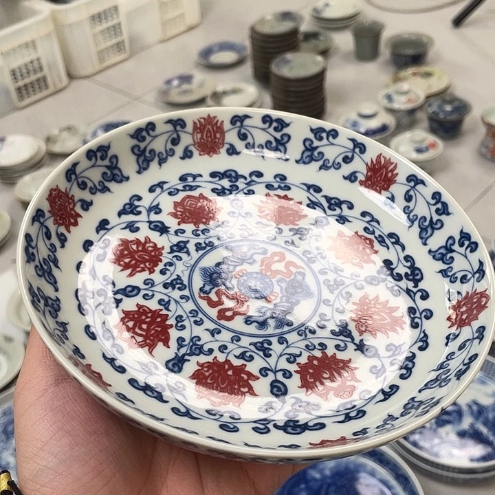 瓷片景德镇釉里红缠枝莲大壶承