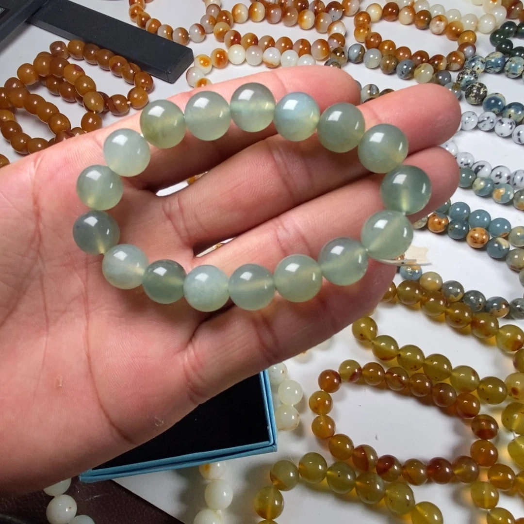 蛇纹石玉未镶嵌手链微瑕卡12花玉福利