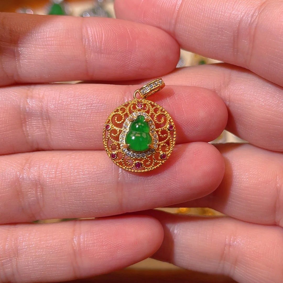 吊坠(不含链)银S925镶嵌翡翠