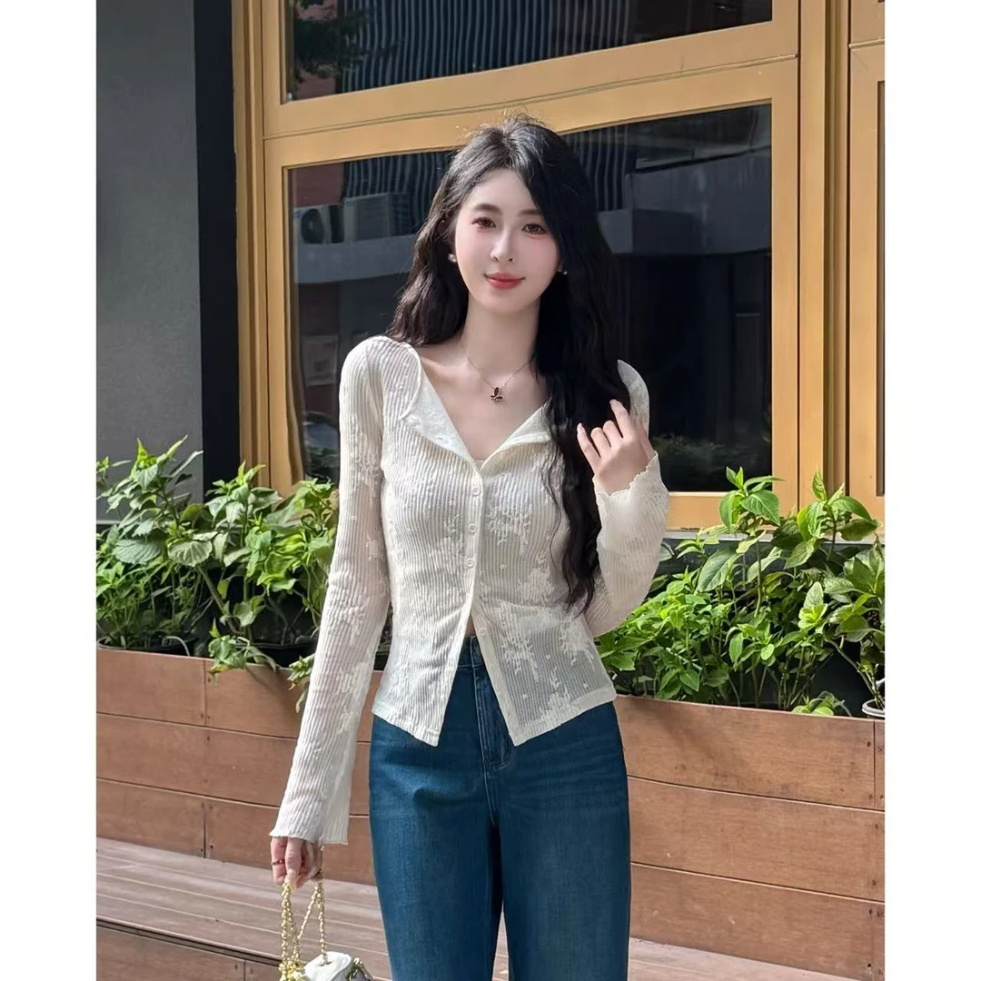 YUANLIANSU/圆脸酥【春日几何】法式时尚修身圆领针织开衫女装秋季