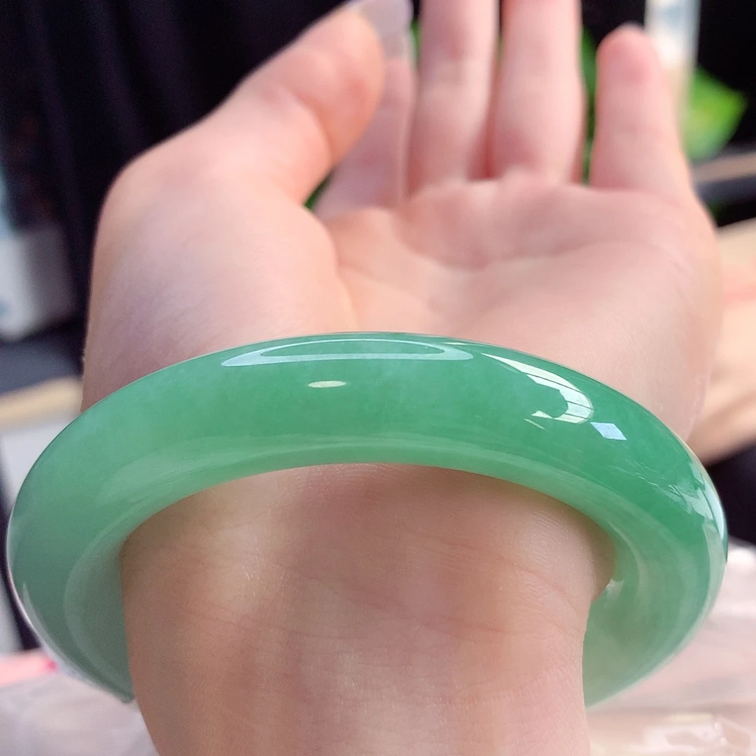未镶嵌手镯翡翠天然A货翡翠55-56卡双十二胖圆富婆绿10号