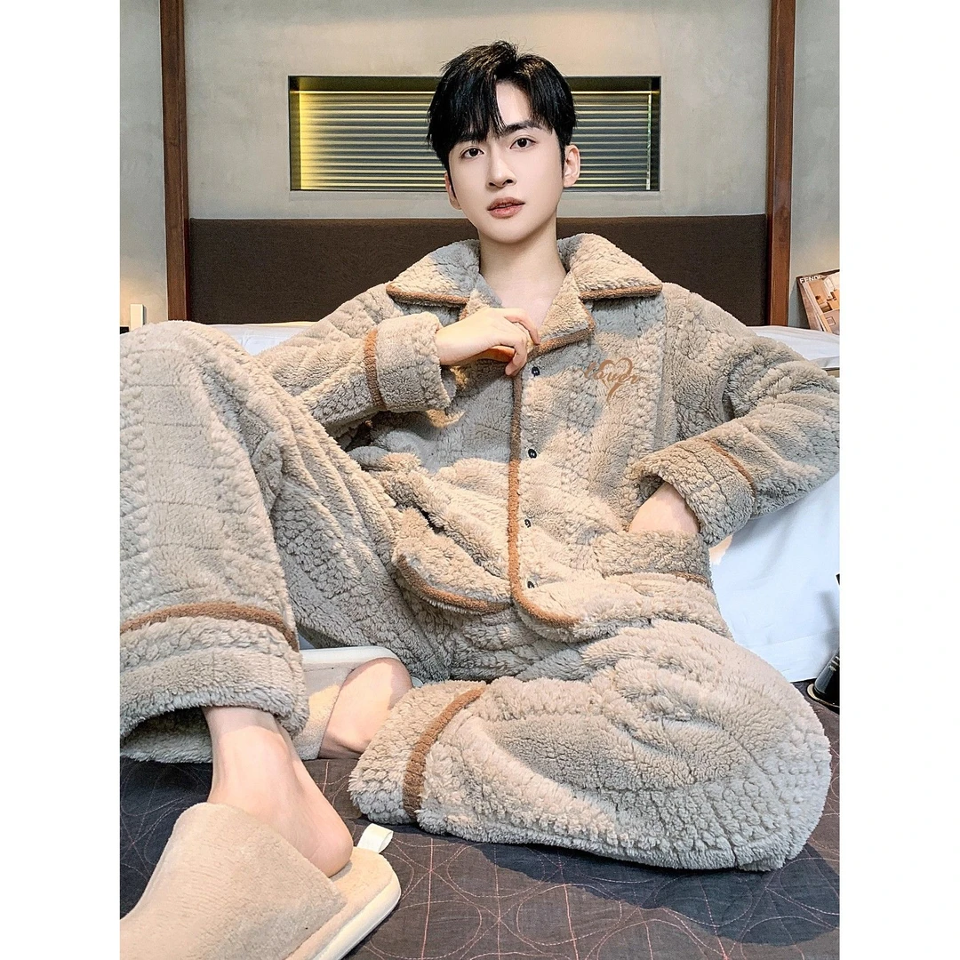 宽松大码男士家居服睡衣可外穿男士300秋冬法男士大码睡衣