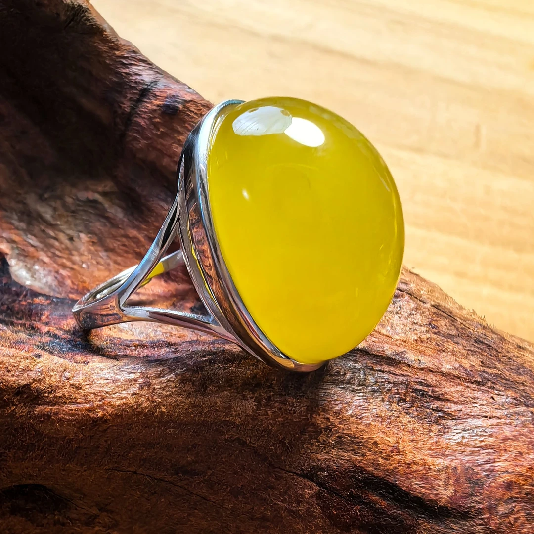 S925银镶嵌天然原矿蜜蜡戒指（订制款）