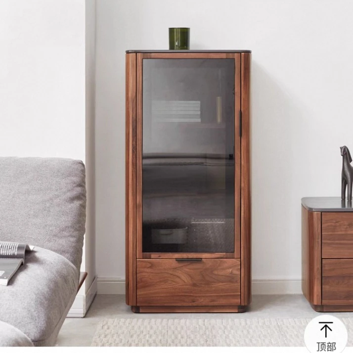 抽屉式五斗柜黑胡桃茶水柜边柜斗橱家用储物柜