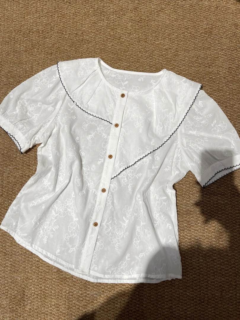 夏季气质不规则圆领短袖薄款衬衫时髦洋气设计感小衫上衣【清盏】