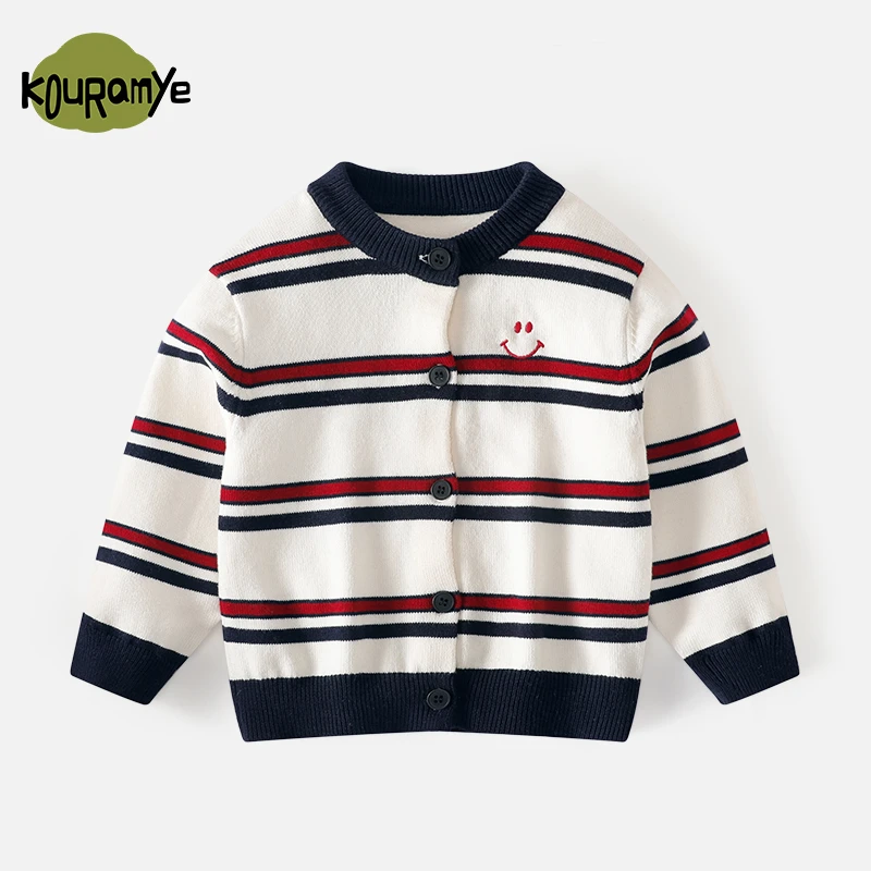 酷娃米2025春季新款亲子装中小男女童复古撞色条纹针织开衫4585