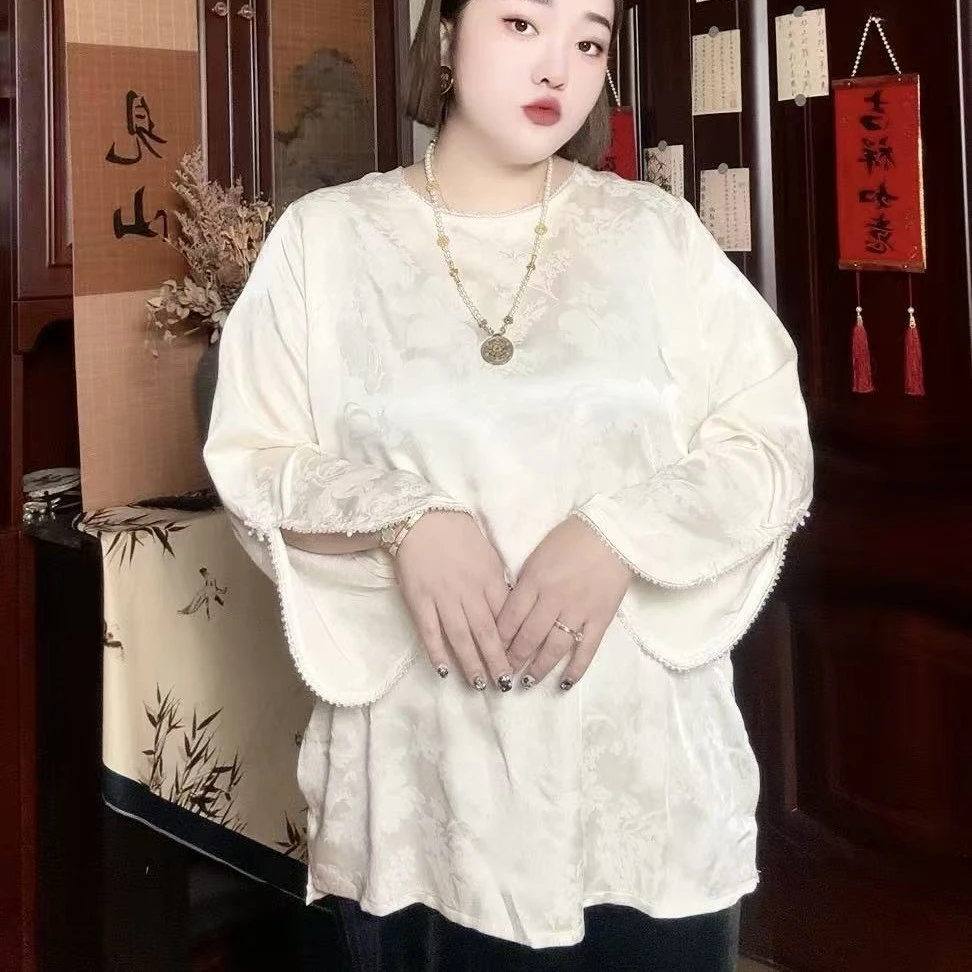 格格大码006新中式国风盘扣衬衫新款设计感小众宽松白色显瘦上衣