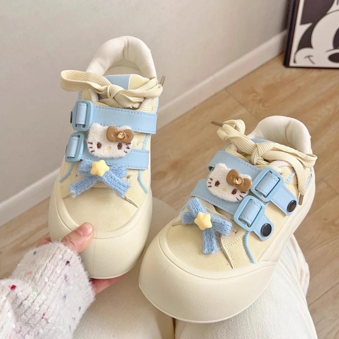 初中生女孩kitty猫可爱鞋子厚底圆头泡芙鞋女圆头面包鞋甜美板鞋