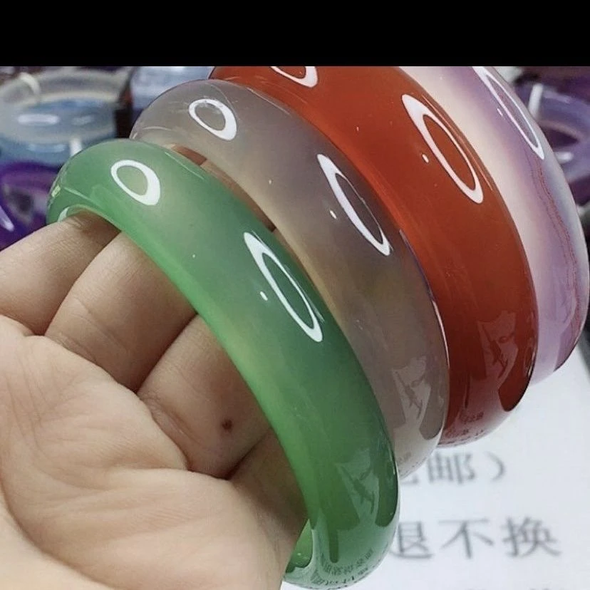 天然玉石高冰玉髓玛瑙手镯女士冰透新款玉石高透手镯粉色网红爆款