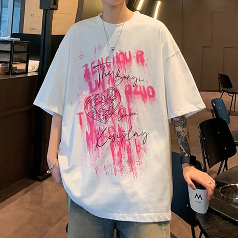 2025重磅短袖T恤男款夏季潮牌潮流宽松男士衣服美式大码学生纯色