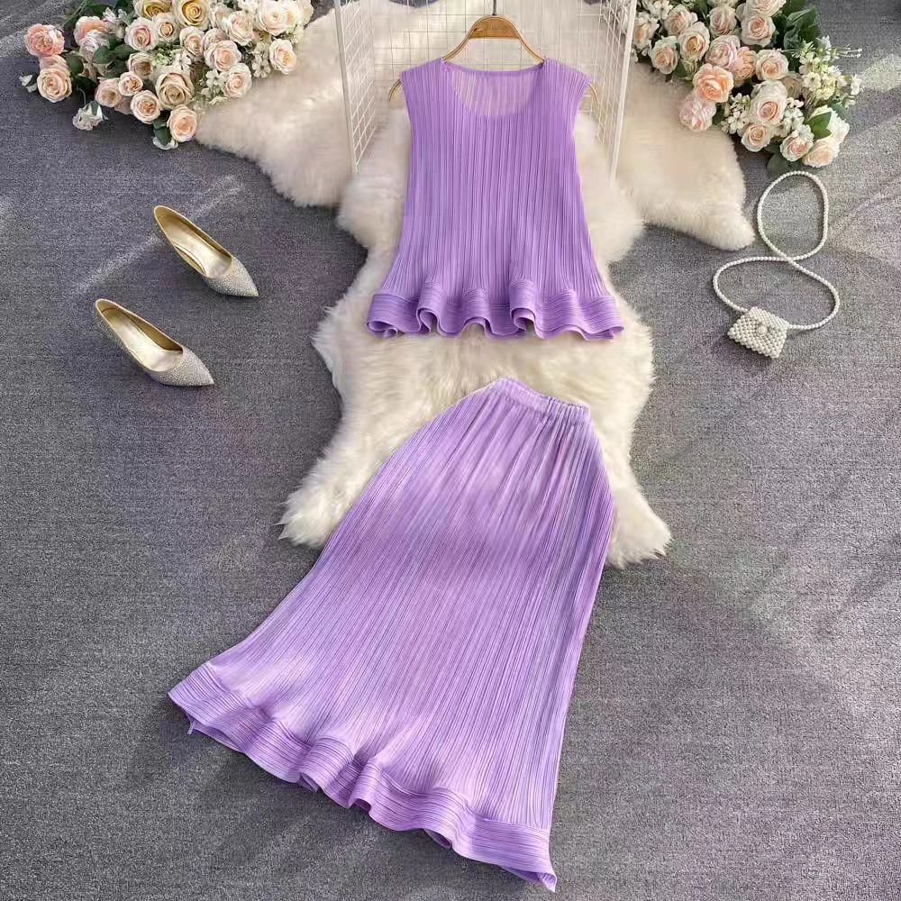 4911　【B】时尚轻熟风气质无袖褶皱套装　B1