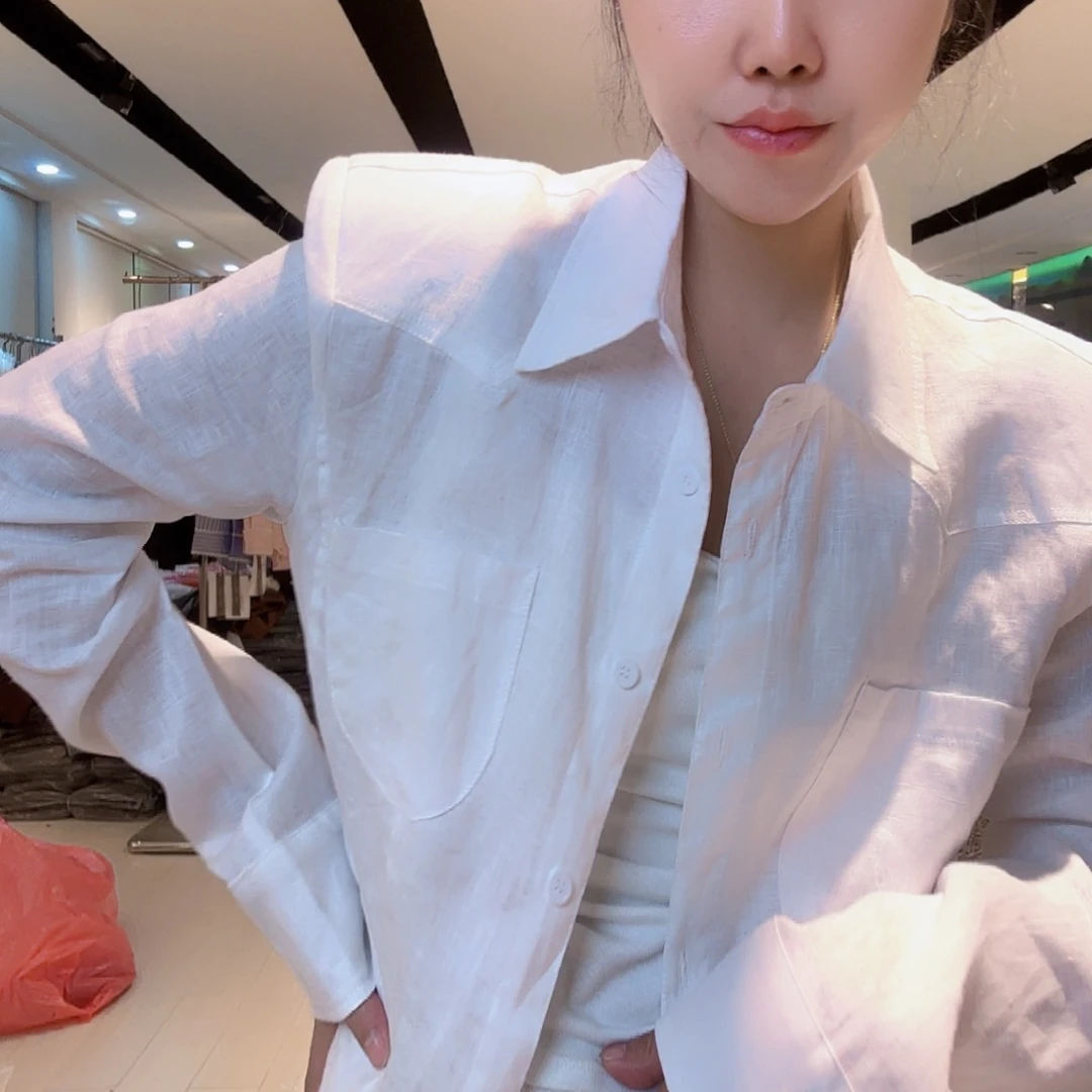 小码白色亚麻上衣