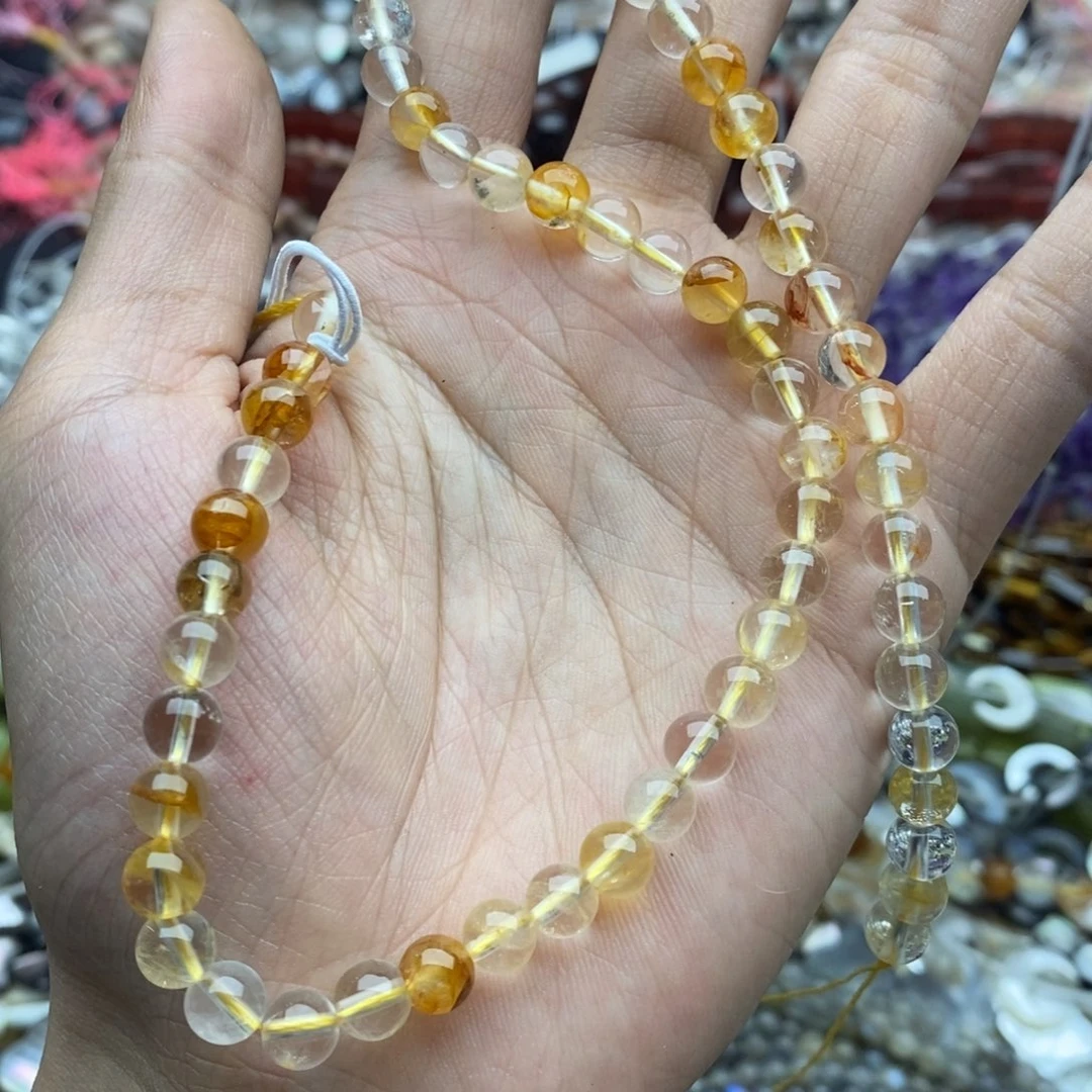 玛瑙/玉髓未镶嵌珠宝半成品一条天然6mm冰透黄胶花水晶