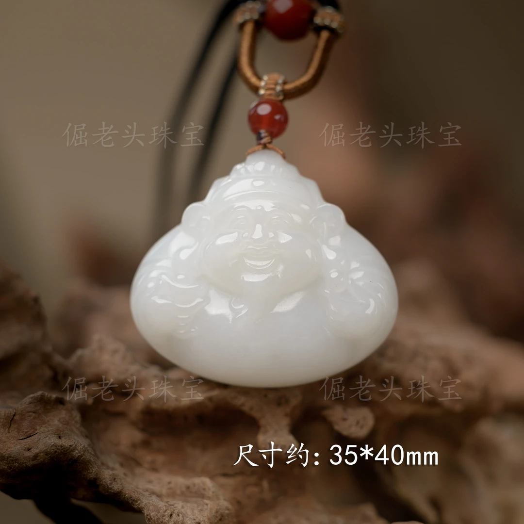 【倔老头工厂】和田玉羊脂玉财神吊坠 精美雕工（配绳）