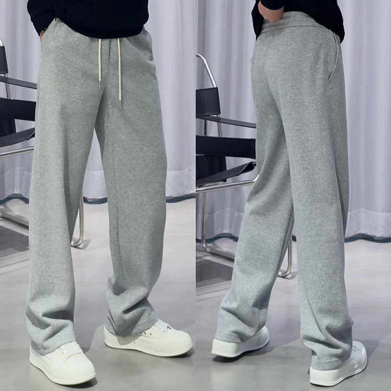 春秋新款高端欧货直筒休闲裤男潮流百搭宽松简约纯色阔腿运动卫裤