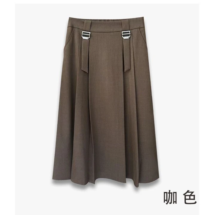 品牌设计高腰气质压褶0612垂感百搭伞裙-416