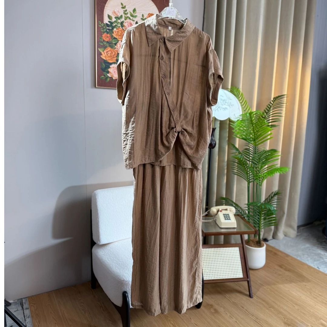 【钟意宠粉】E059 气质时尚夏季套装(咖色)