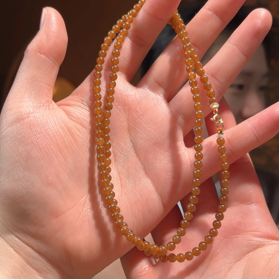 颈饰银S925镶嵌和田玉新疆且末老红糖4mm420