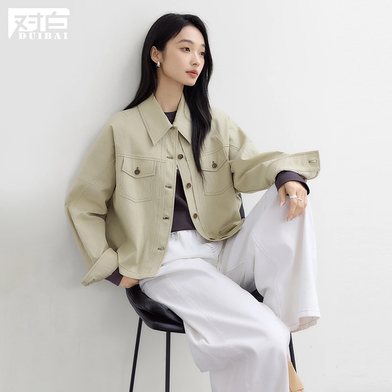 【粉丝专享】D01对白时髦工装风翻领短外套特休闲夹克上衣FDW056