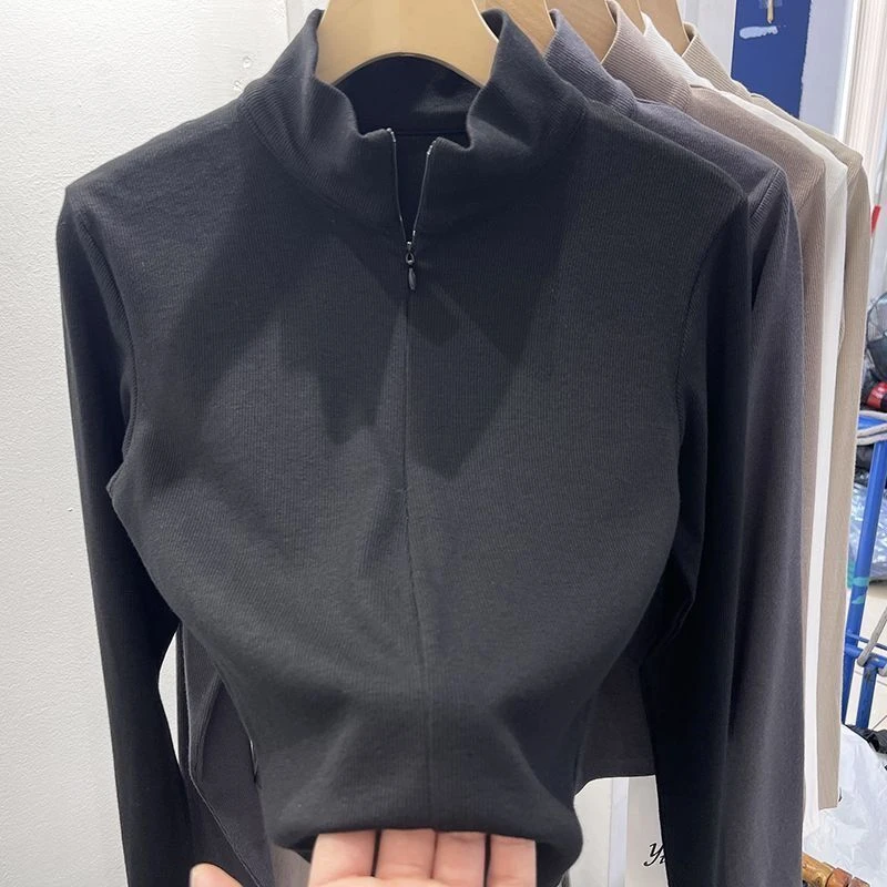 长袖螺纹德绒300斤胖mm加大码半拉链立领打底衫显瘦网红炸街上衣T