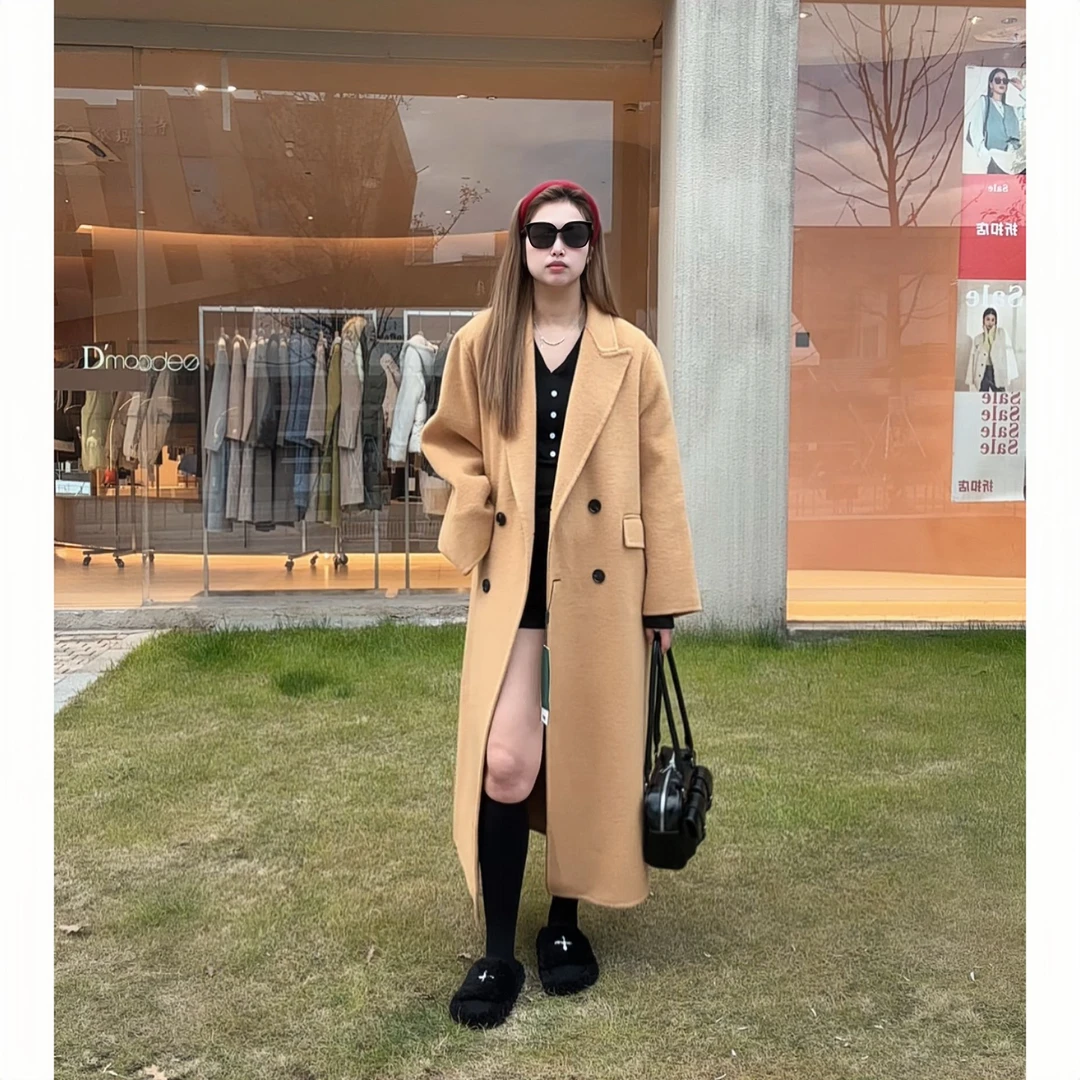 【241025】原创韩系阔版2024秋冬新款枪驳领长款双面呢绵羊毛大衣