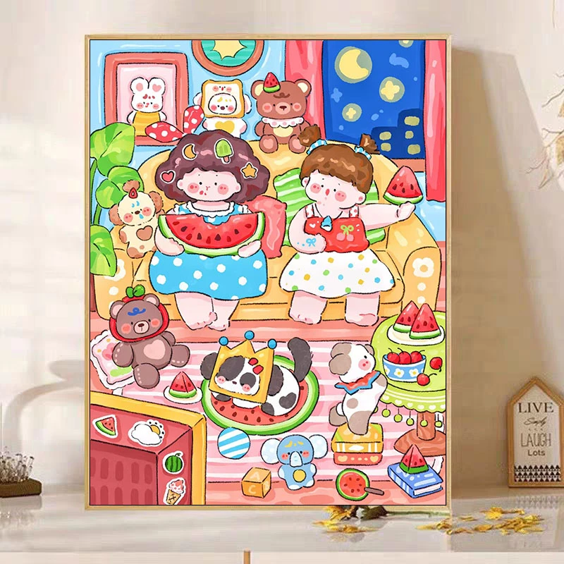 【小白定制】吃瓜女孩2025新款十字绣大格64色60*80cm【裸包无针】