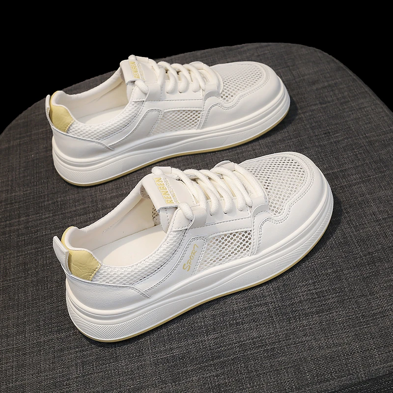 网鞋2025新款夏季透气女板鞋网面透气女平底鞋小白鞋学生薄款板鞋