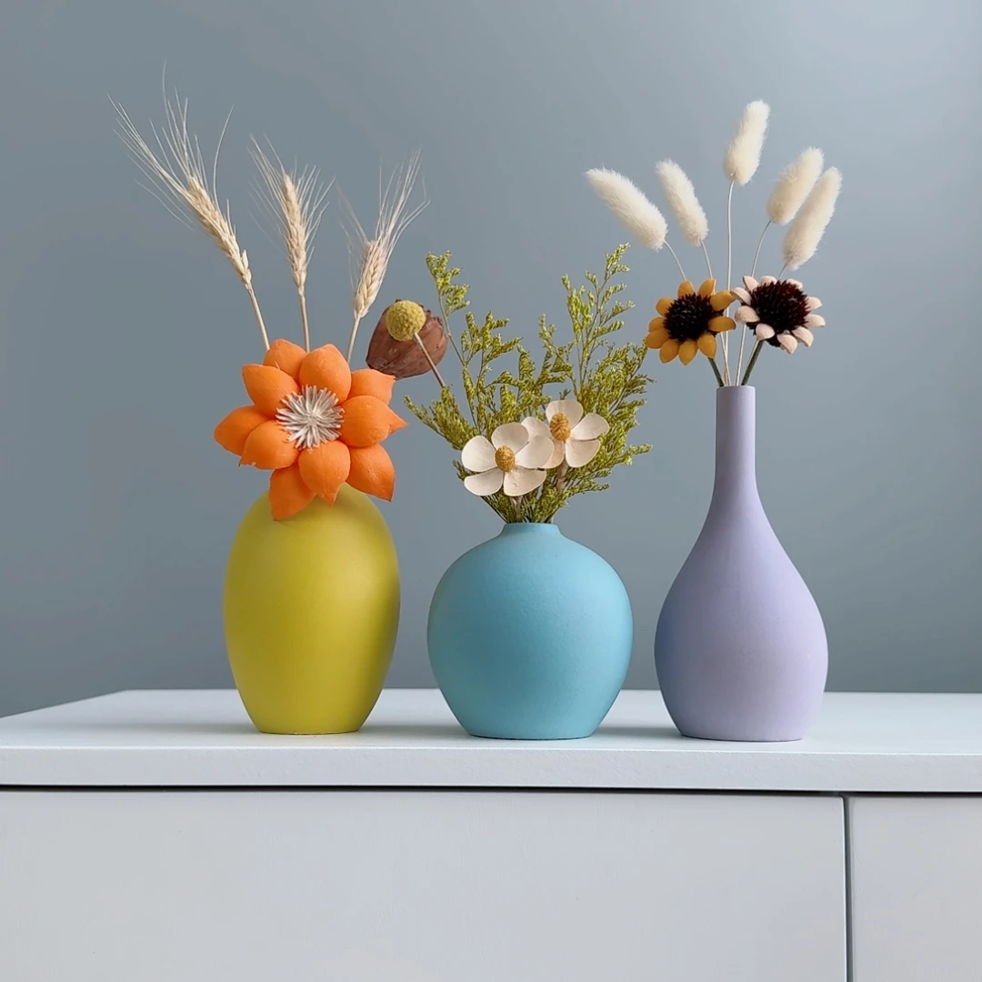 摆件陶瓷小花瓶摆件含花总高约20-30cm