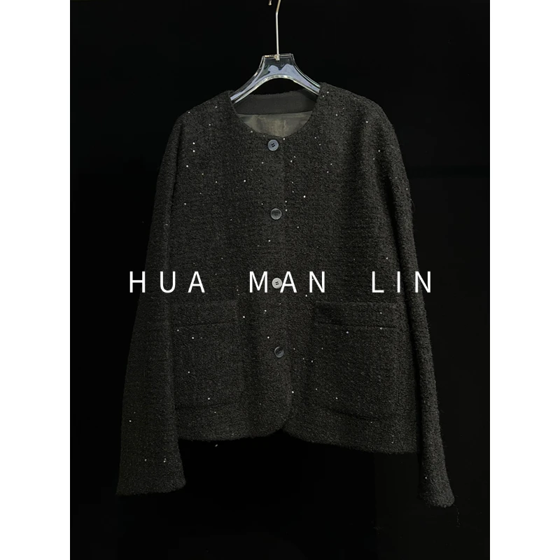 【花满林】圆领大口袋亮晶晶小香外套30104