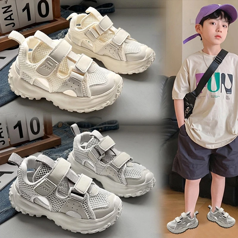 ABC男童运动鞋2025新款夏季儿童镂空包头运动凉凉男孩网面沙滩鞋