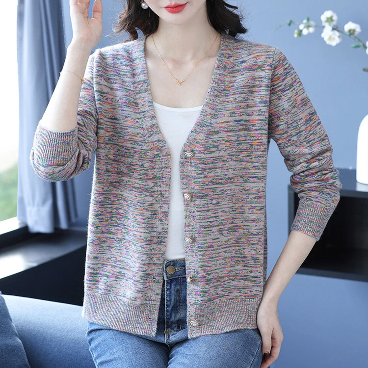 【绵羊毛】新款春装外搭上衣短款洋气毛衣开衫宽松大码花线针织外套