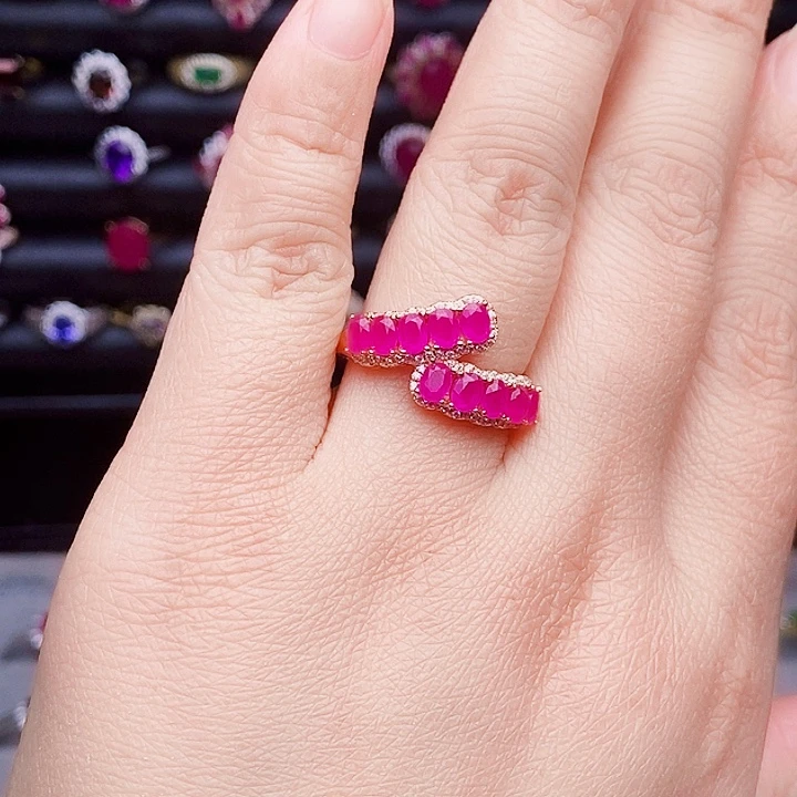 戒指红宝石银S925镶嵌