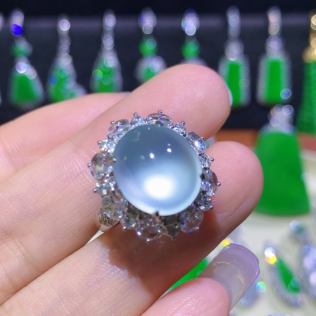 翡翠18K金镶嵌戒指玻璃种