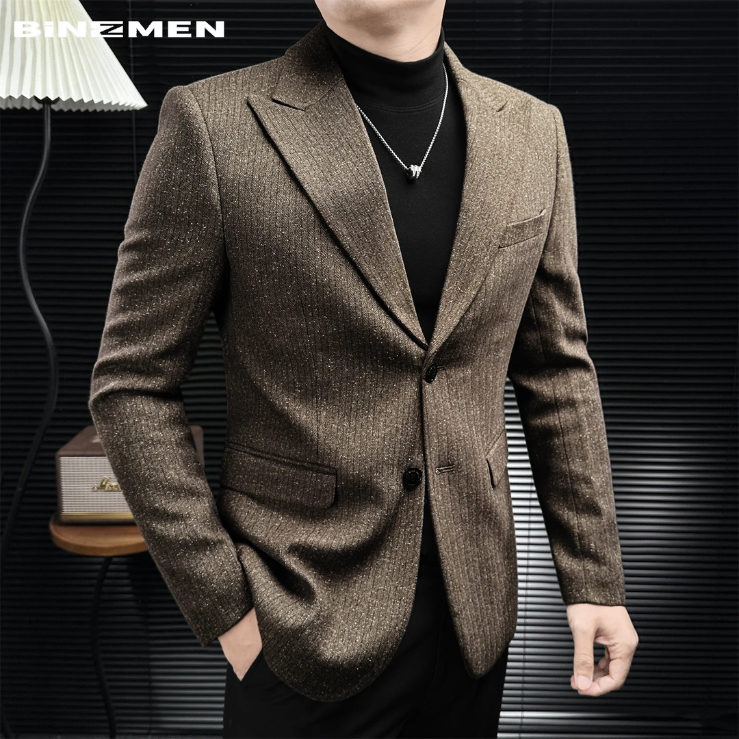 银点条纹商务西装外套男款爆款2025新款秋冬季英伦风休闲男士西服