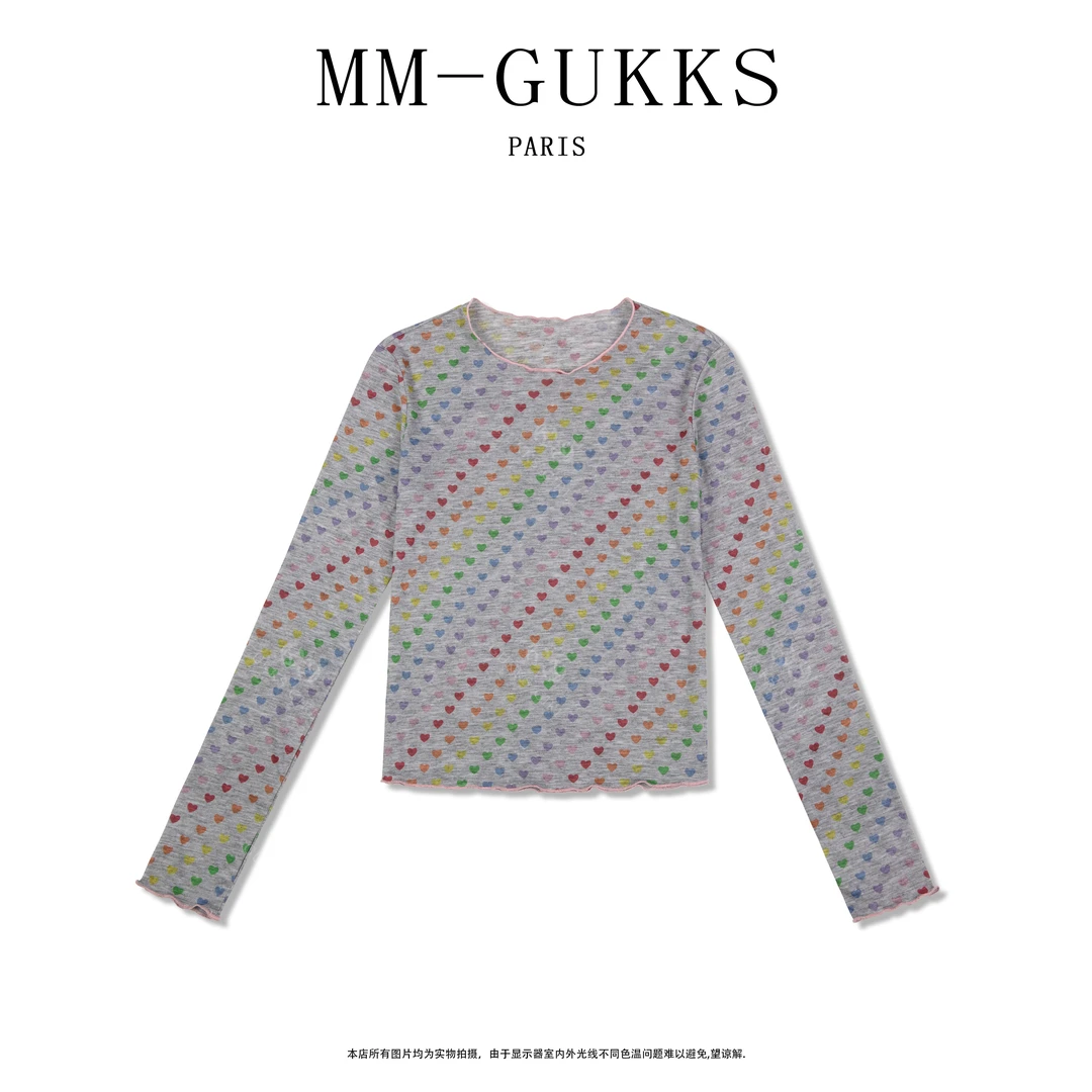明明GUKKS『爱心多彩』夏季薄款时尚百搭洋气长袖防晒T恤上衣