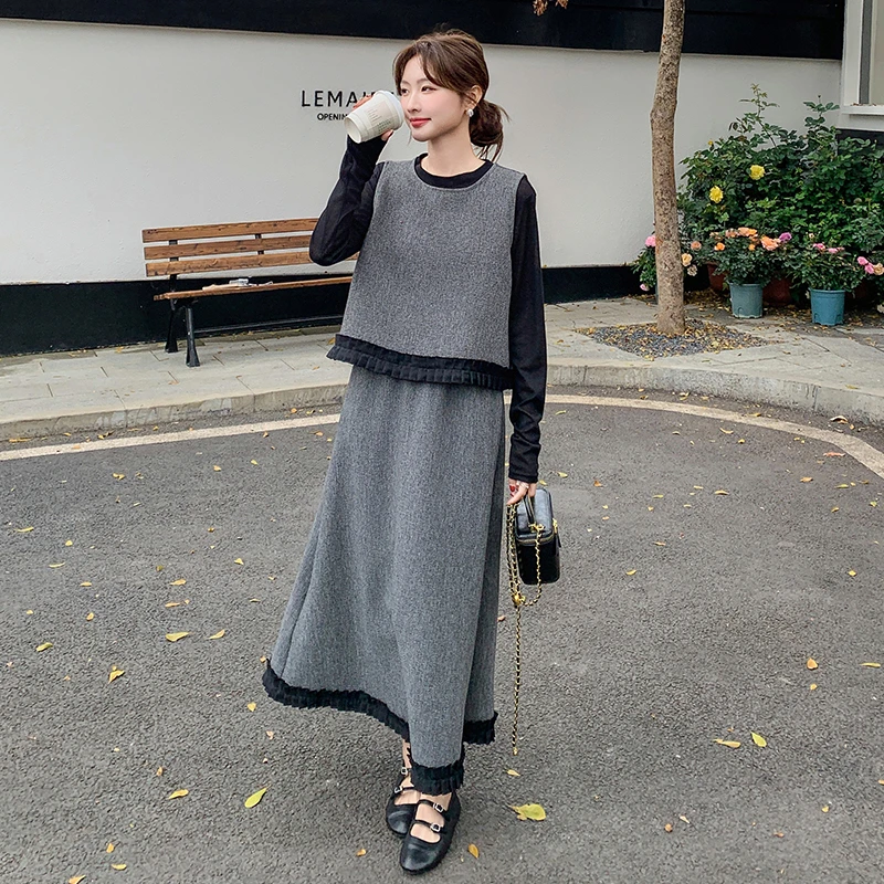 韩系休闲氛围感套装女2025春秋新款时尚背心马甲打底半身裙三件套