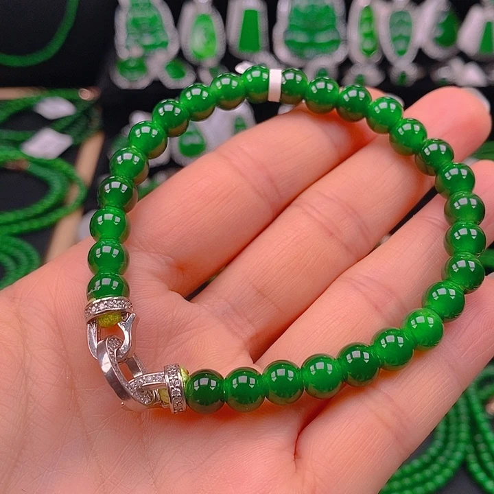 翡翠未镶嵌耳饰天然A货翡翠珠链7