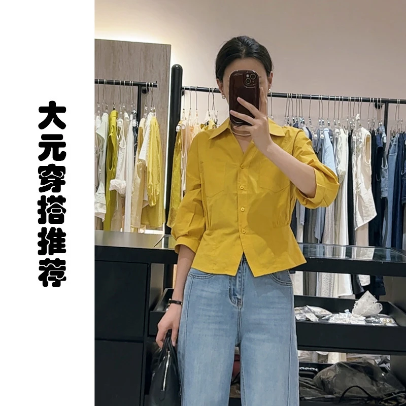 【大元穿搭推荐】2025早秋法式灯笼袖衬衣百搭短款收腰设计感衬衫