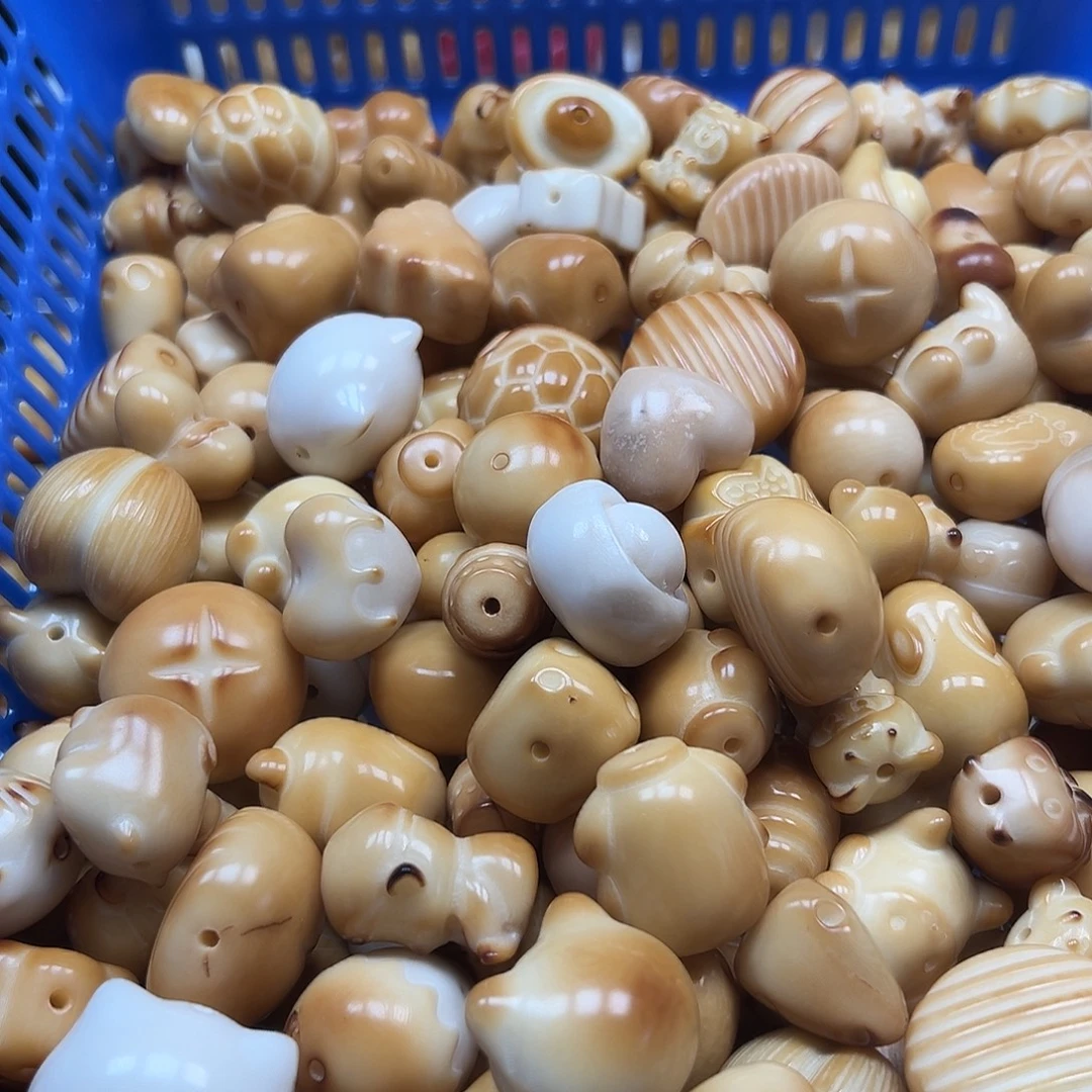 菩提根/象牙果手串微瑕炭烧245颗有裂