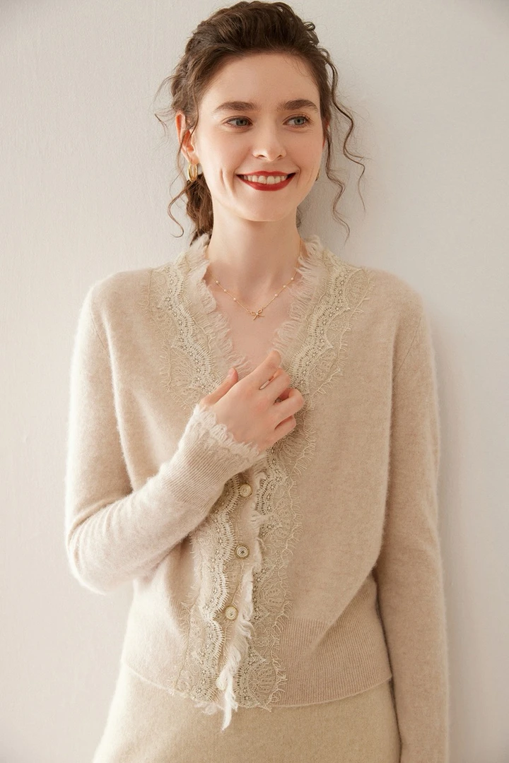 精致蕾丝打底小开衫 12针加密针织   DMC-282