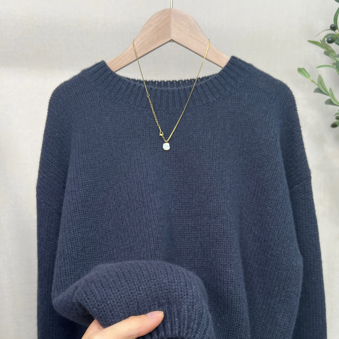 超细绵羊毛（不可机洗）针织羊毛慵懒风百搭休闲圆领毛衣